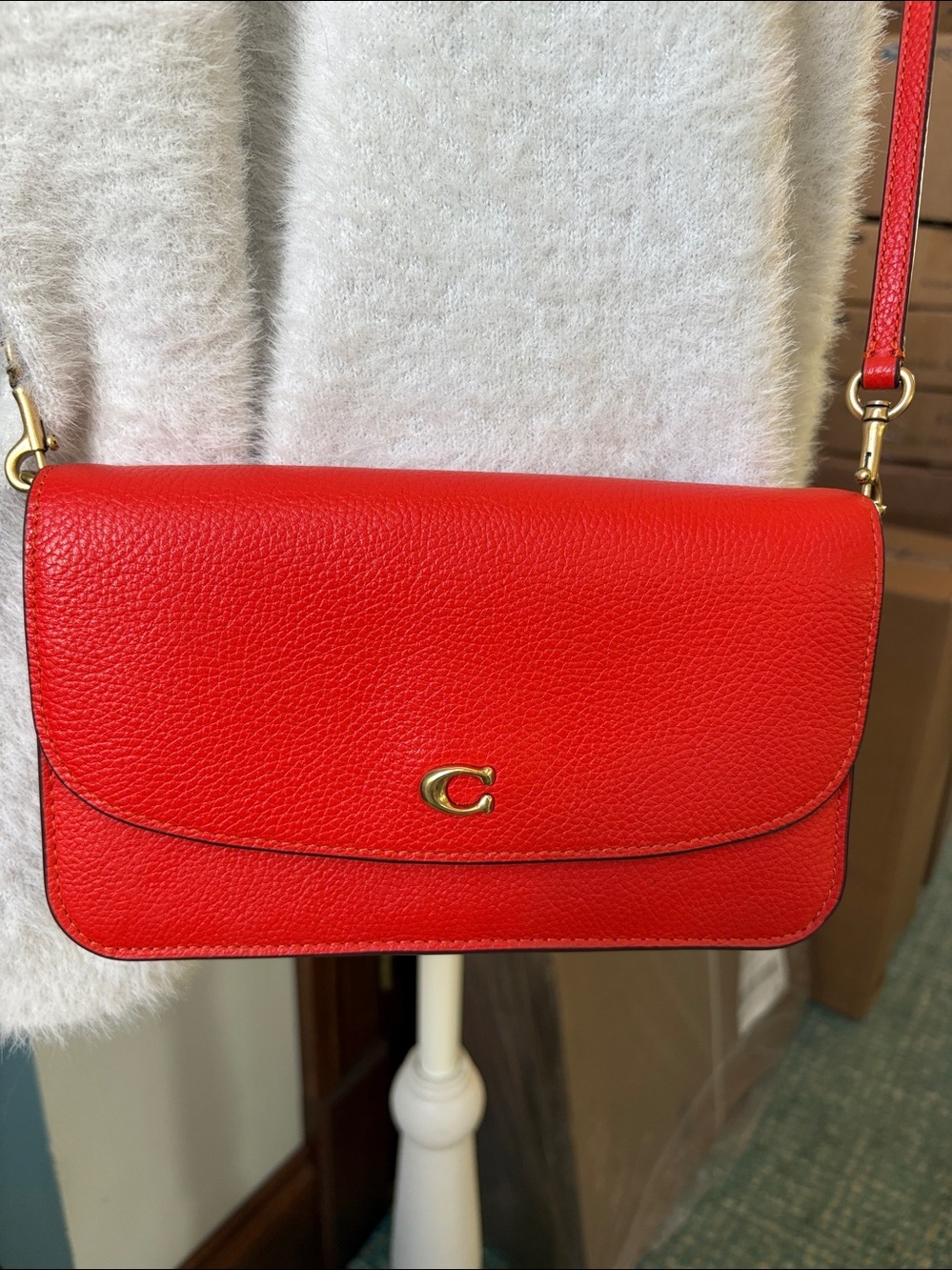 Coach Hayden Leather Crossbody bag Clutch Orange  exterior slip pocket  like new